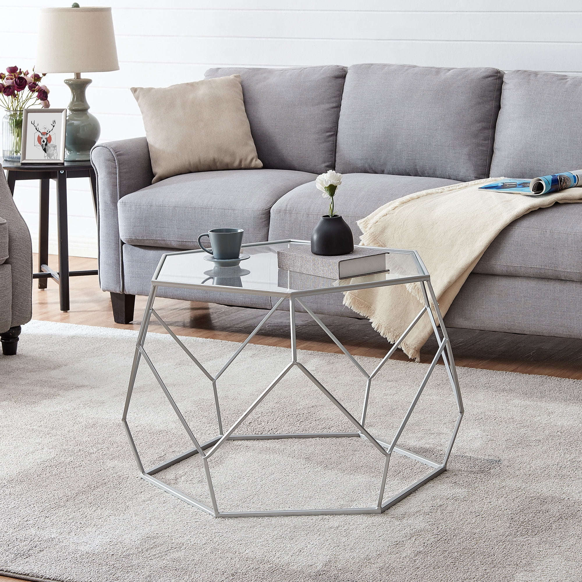 FirsTime & Co. Silver Geometric Glam Coffee Table, Glam, Painted, Other