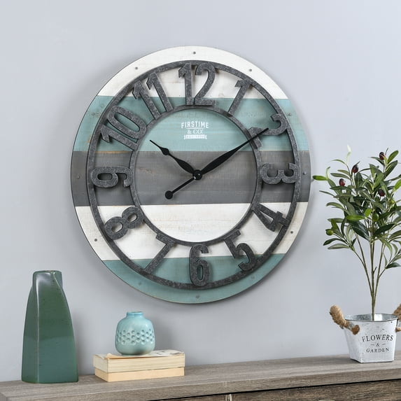 FirsTime & Co. Teal Shabby Planks Wall Clock, Farmhouse, Analog, 27 x 1.75 x 27 in
