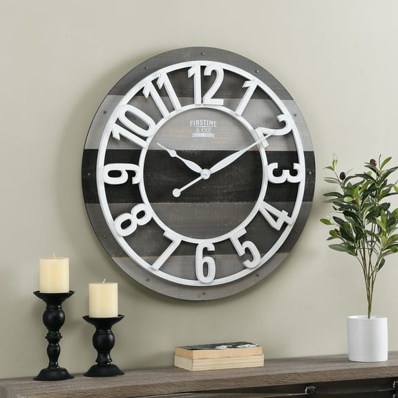 FirsTime & Co. White And Gray Shabby Planks Wall Clock, Farmhouse, Analog, 27 x 1.75 x 27 in