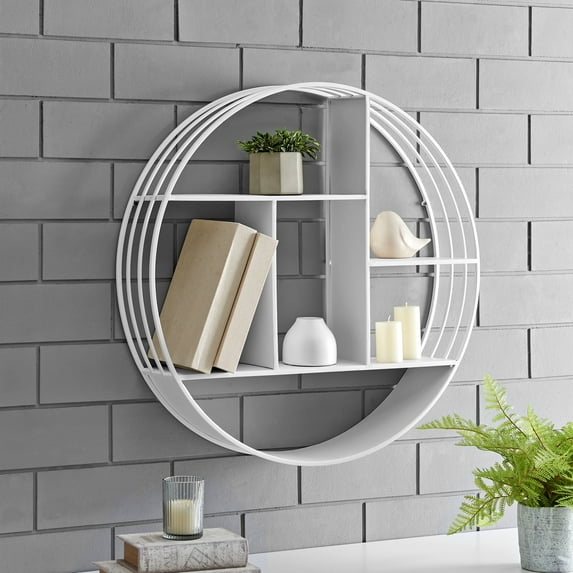 FirsTime & Co. White Brody Wall Shelf, Industrial, Painted, Round,Metal, 27.5 x 6 x 27.5 in