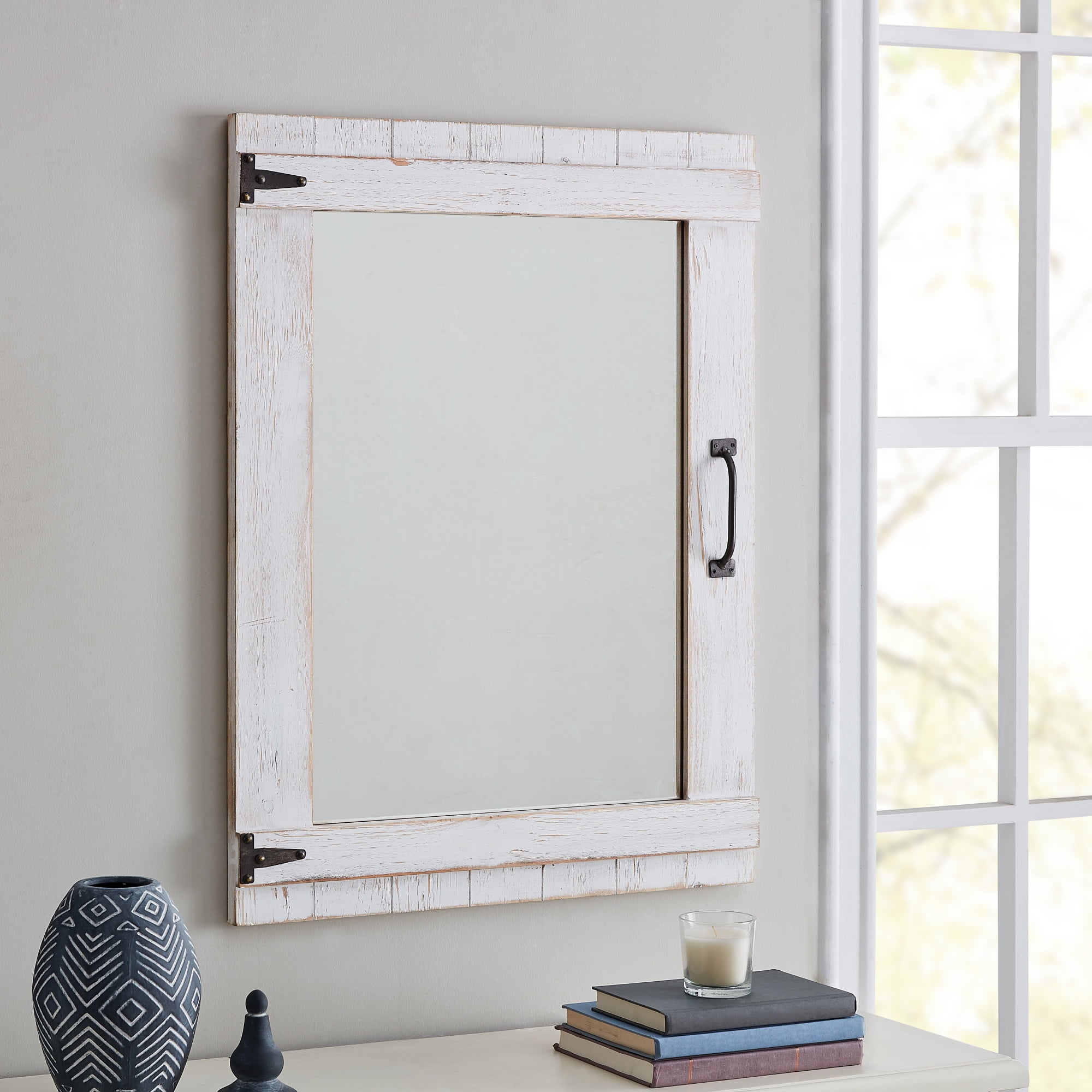 Rustic White Wood Cottage Door Wall Mirror