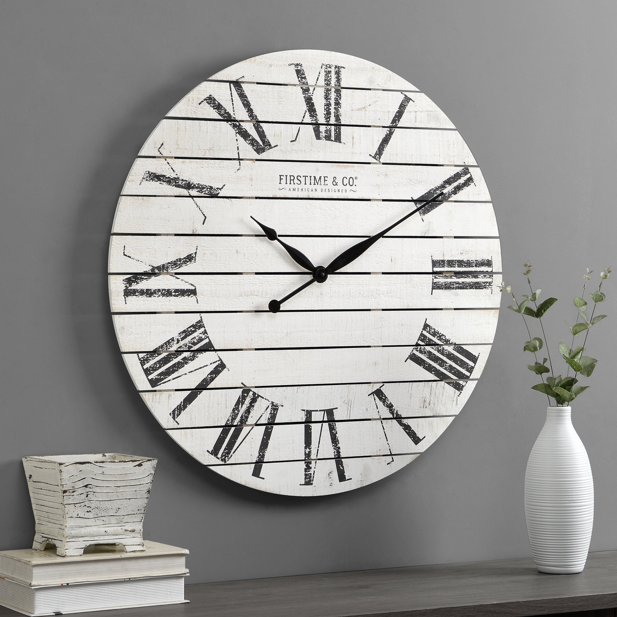 Oversized White Wood Farmhouse Shiplap Wall Clock