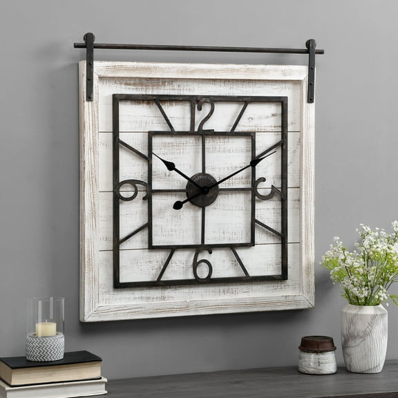 FirsTime & Co. White Townsend Barn Door Wall Clock, Farmhouse, Analog, 29 x 1.75 x 30 in