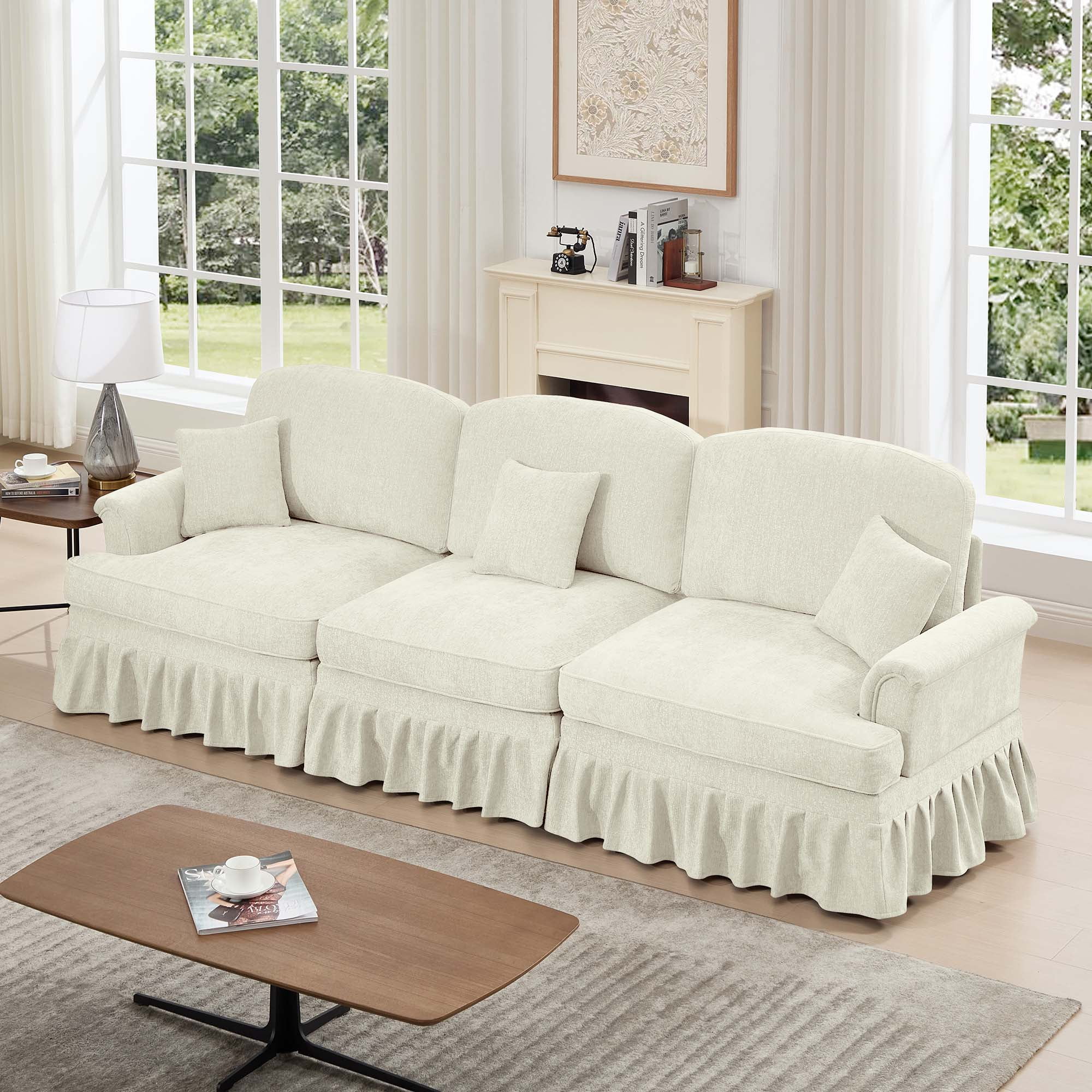 Firscook 104” Chenille 3 Seater Sofa, Oversized Couch for Living Room, Beige