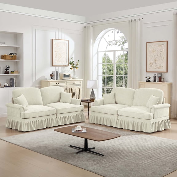 Firscook 76” Chenille 2 Piece Sofa Set, Oversized Loveseat Couch Set for Living Room, Beige