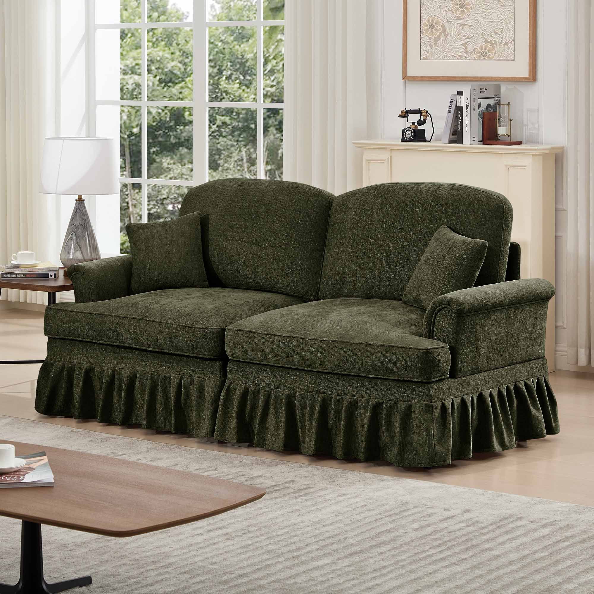 Firscook 76” Chenille Loveseat Sofa, Oversized Couch for Living Room, Green