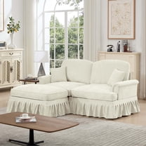 Firscook 76" Chenille Loveseat Sofa with Ottoman, L Shaped Couch for Living Room, Beige
