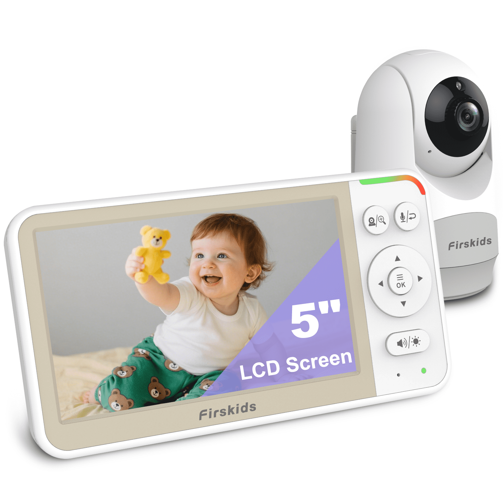 HELLO BABY Firskids Video Baby Monitor with Camera and Audio, Baby Monitor with 5" inch LCD Display, 1000ft Range, Lullaby, No Wifi, ECO Mode