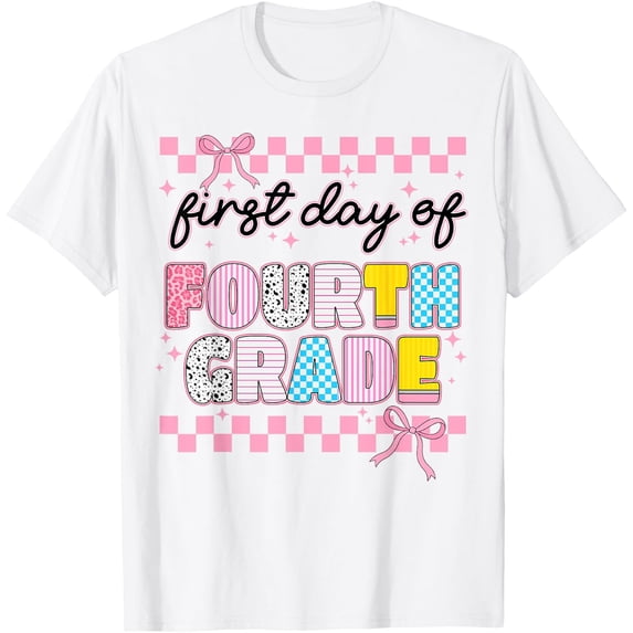 First 1St Day Of Fourth Grade Coquette Back To School Girls T-Shirt Size S-5XL
