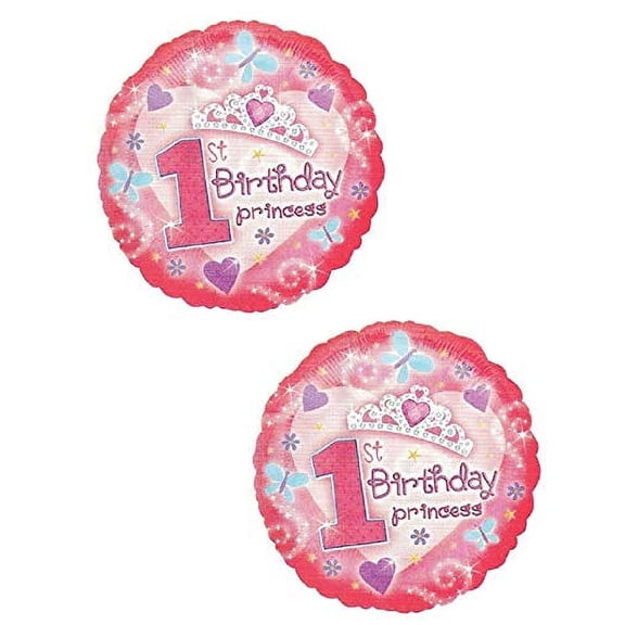 First 1st #1 Princess Pink Purple Happy Birthday (2) 18" Mylar Balloons Party Decoration
