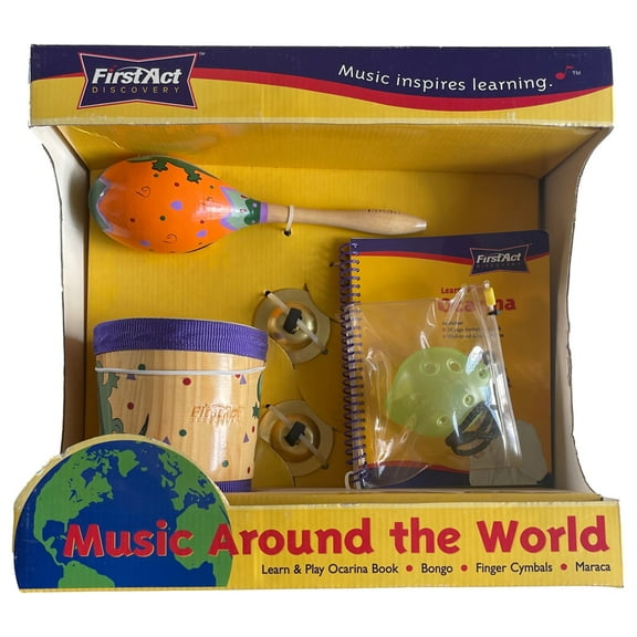 First Act Music Around the World Musical Instruments Set with Bongo Drum