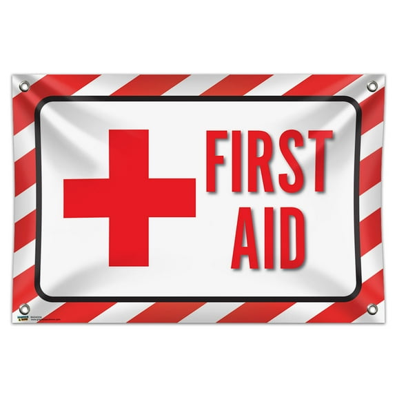 First Aid 33" (84cm) x 22" (56cm) Mini Vinyl Flag Banner Wall Sign
