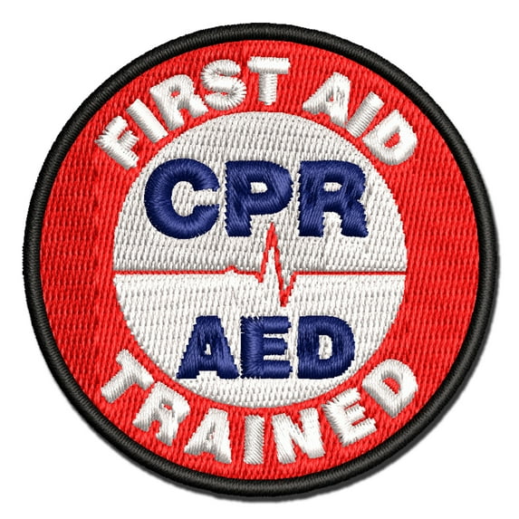 First Aid AED CPR Trained Applique Multi-Color Embroidered Iron-On Patch - 2.0 Inch Mini