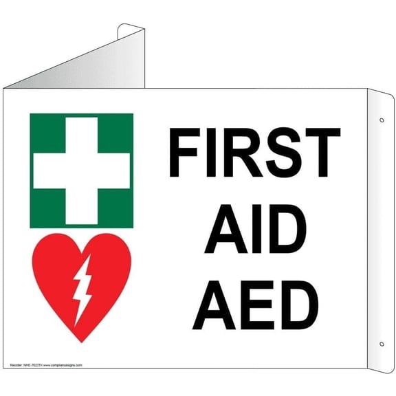 First Aid AED Reflective Wall Sign, Triangle Projection-Mount, 13x10 inch Aluminum for Emergency Response, Made Safety Signs for the Workplace