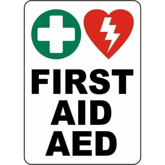 First Aid AED Sign Fire Exit Emergency Signs Metal Tin – 12 X 8 Inch for Home or Work
