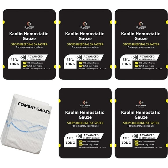 First Aid Advanced Quick Clotting Combat - Flexible Hemostatic - Stop The Bleed kit Faster Wound Packing with Quick Clotting Medical - Survival Kit Supplies - 3" x 12.5' (CT-Gauze-5)