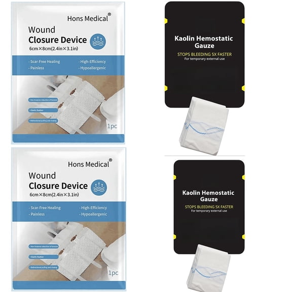 First Aid Advanced Quick Clotting Combat Hemostatic Gauze 3" x 12.5' - Emergency Zip Stitch Wound Closure Strips, Sutures Butterfly Bandaids, Surgical Laceration Repair Without Stiches