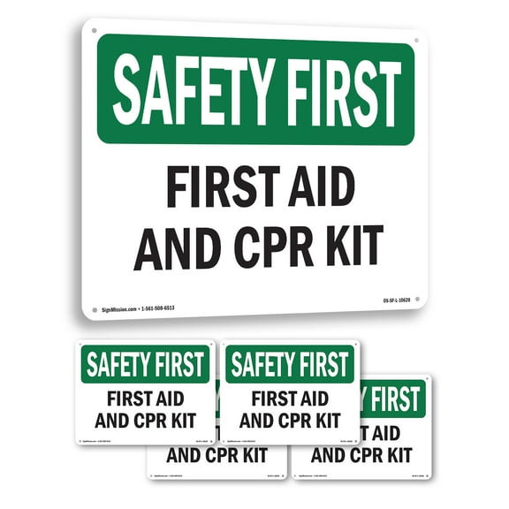 First Aid And CPR Kit OSHA SAFETY FIRST Aluminum Sign 18 Inch x 12 Inch - 5 Pack