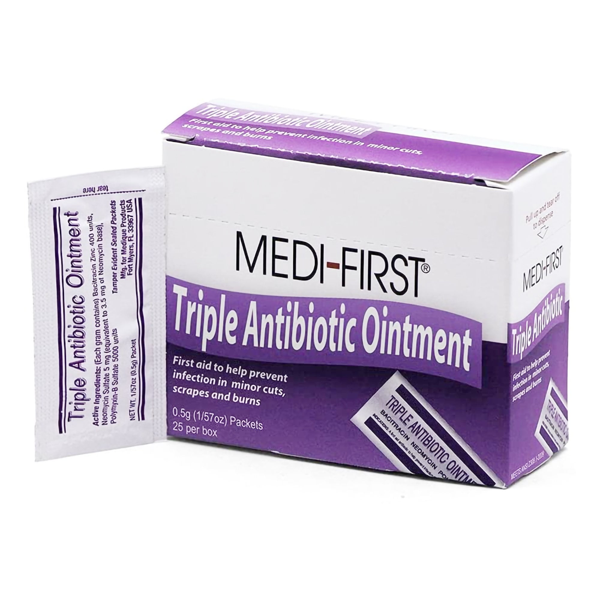 First Aid Antibiotic MediFirst Ointment 0.5 Gram Individual Packet, 25
