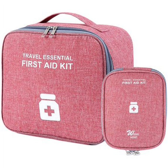 First Aid Bag Empty Portable First Aid Box Compact Multifunctional Layered Medicine Box for Emergency Home Office Car Outdoors Boat Camping Hiking(Blue,2 PCS-S+L)
