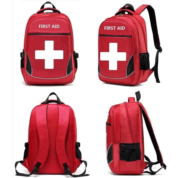 First Aid Bag Empty Red Emergency Medicine Bag First Responder Trauma Multi-Pocket Traveling Field Trips Camping Essentials (Red, Pack of 2)