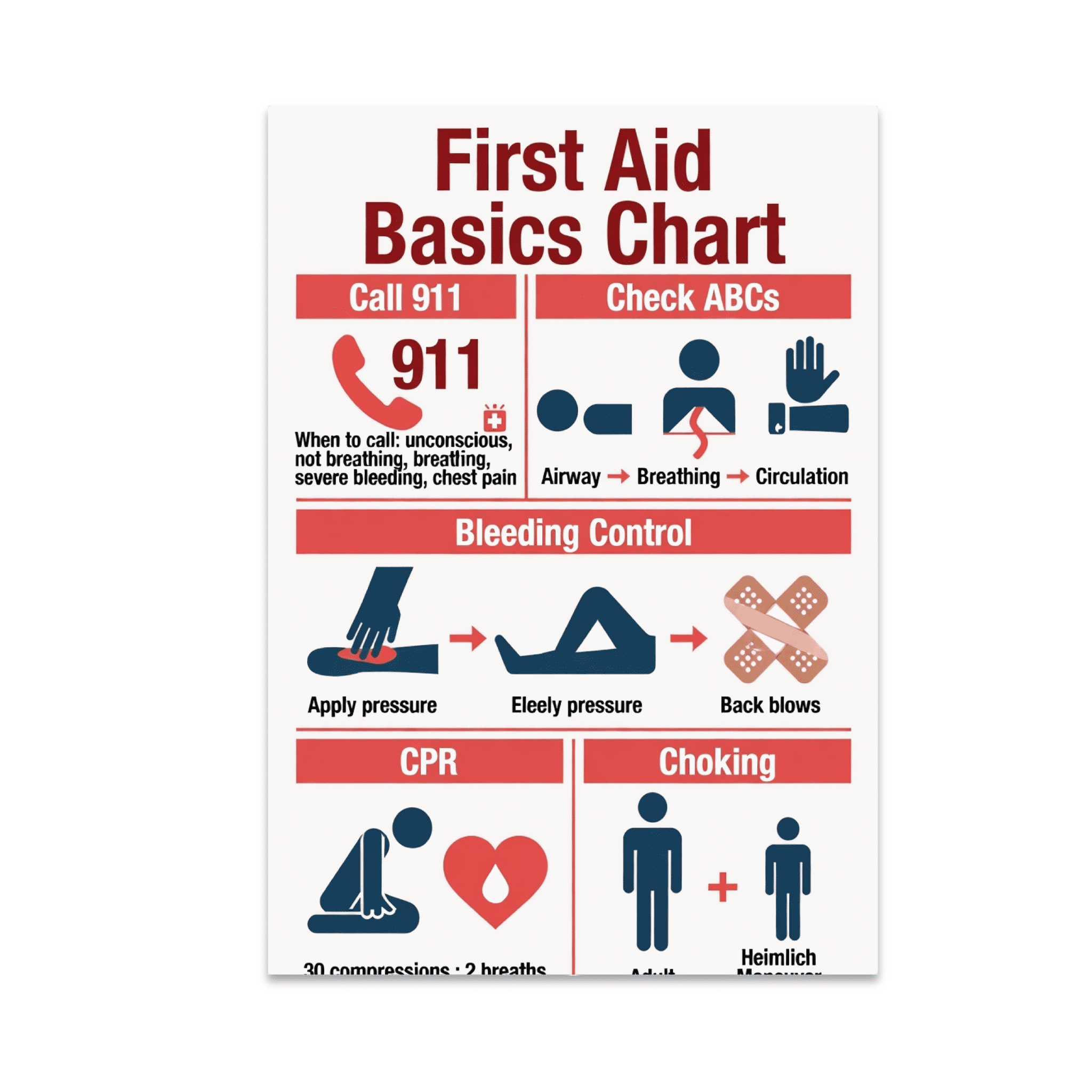 First Aid Basics Chart - Health Enthusiast - 13x19 Poster Print ...