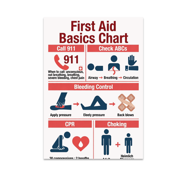 First Aid Basics Chart - Health Enthusiast - 13x19 Poster Print