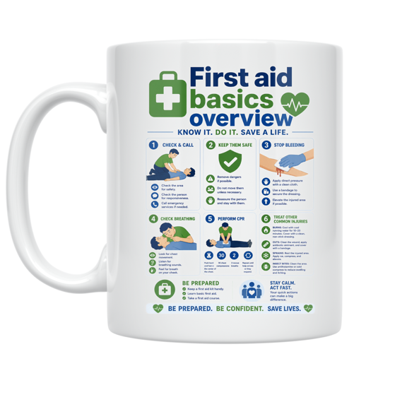 First Aid Basics Overview - Emergency Prep Enthusiast - 11 oz Ceramic Coffee Mug