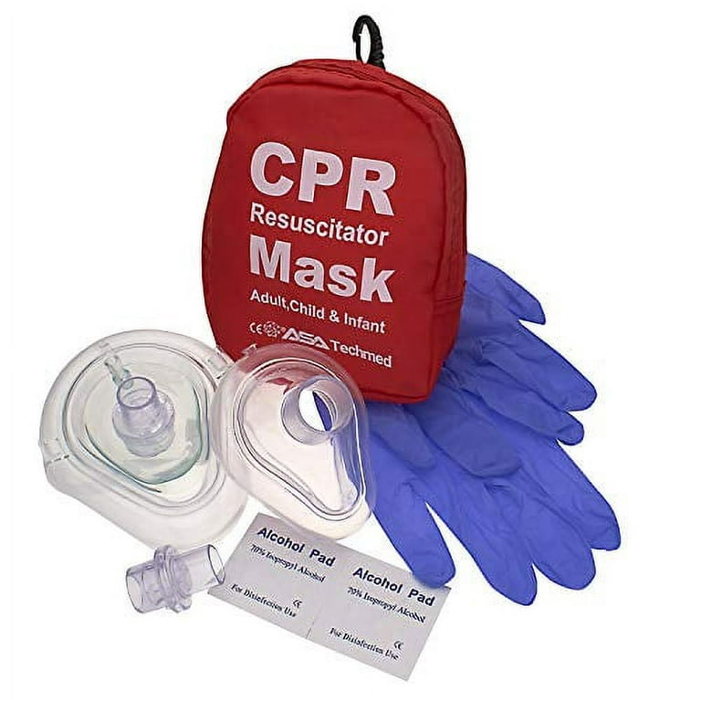 First Aid CPR Rescue Mask for Adult, Child, Infant Pocket Resuscitator, â€”  with Case, Gloves, Alcohol Prep Pads, One Way Valve CPR Face Shield Kit