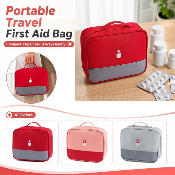 First Aid Carry Pouch, First Aid Kit Bag, Emergency Kit Bag, Bag, Gray Portable Travel Medical Organizer, 10X8X4 Inch Water Resistant Travel Bag, Multipurpose Storage Bag for