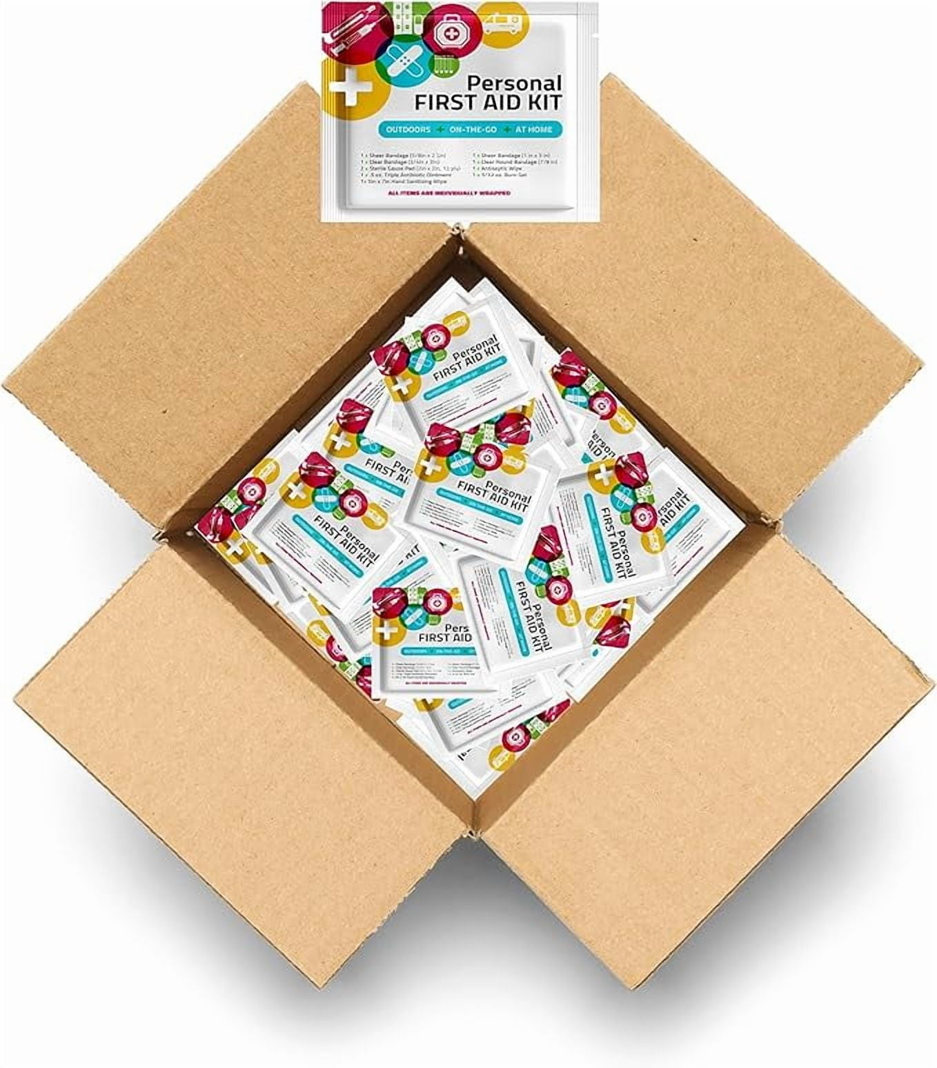 First Aid Emergency Medical Kit Mini and Travel Size - | Great for Kids, Schools, Business, Hiking, Camping | Wound Care Products (Multi-Color) (100)