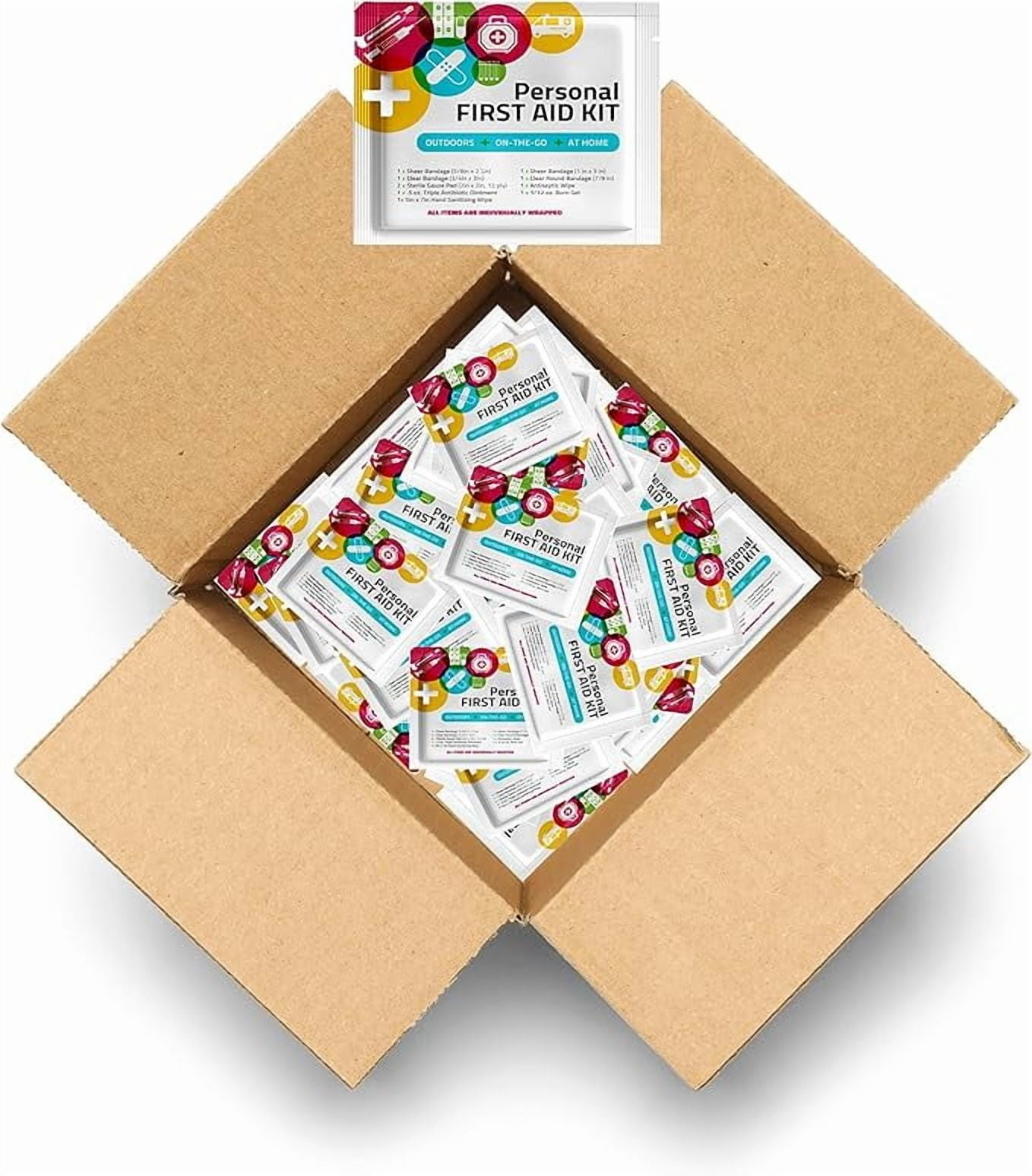 First Aid Emergency Medical Kit Mini and Travel Size - | Great for Kids, Schools, Business, Hiking, Camping | Wound Care Products (Multi-Color) (50)