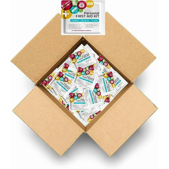 First Aid Emergency Medical Kit Mini and Travel Size - | Great for Kids, Schools, Business, Hiking, Camping | Wound Care Products (Multi-Color) (50)