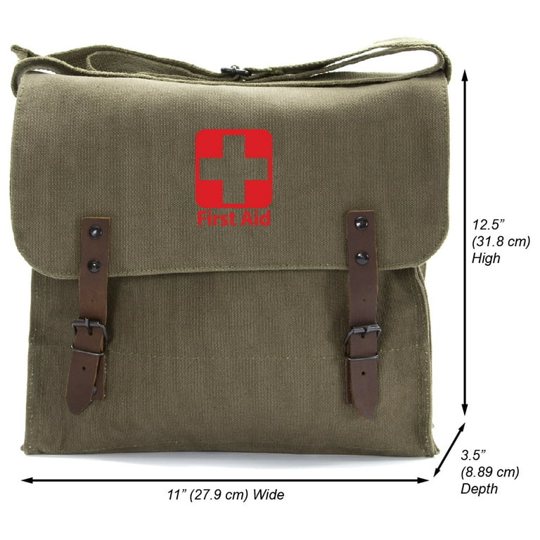 First Aid Heavyweight Cotton Canvas Medic Messenger Shoulder Bag in Olive Red