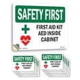 thumbnail image 1 of First Aid Kit AED Inside Cabinet With Symbol OSHA SAFETY FIRST Vinyl Decal Label 7 Inch x 5 Inch - 10 Pack, 1 of 6