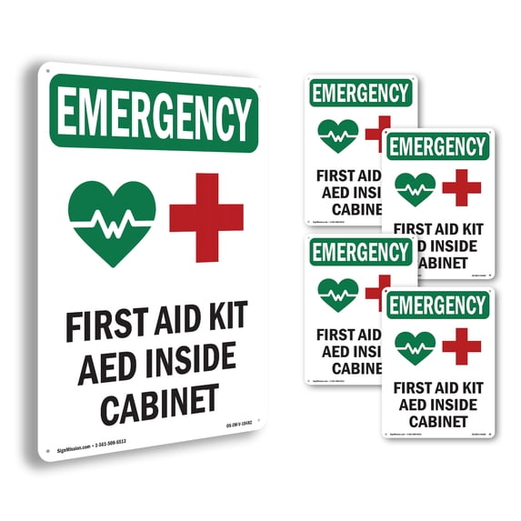 First Aid Kit AED With Symbol OSHA Emergency Rigid Plastic Sign 14 Inch ...