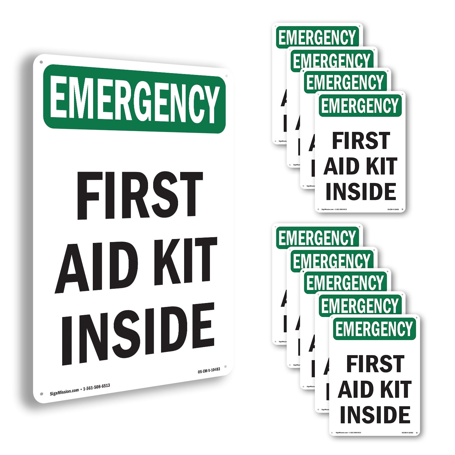 First Aid Kit Inside OSHA Emergency Aluminum Sign 18 Inch x 12 Inch ...