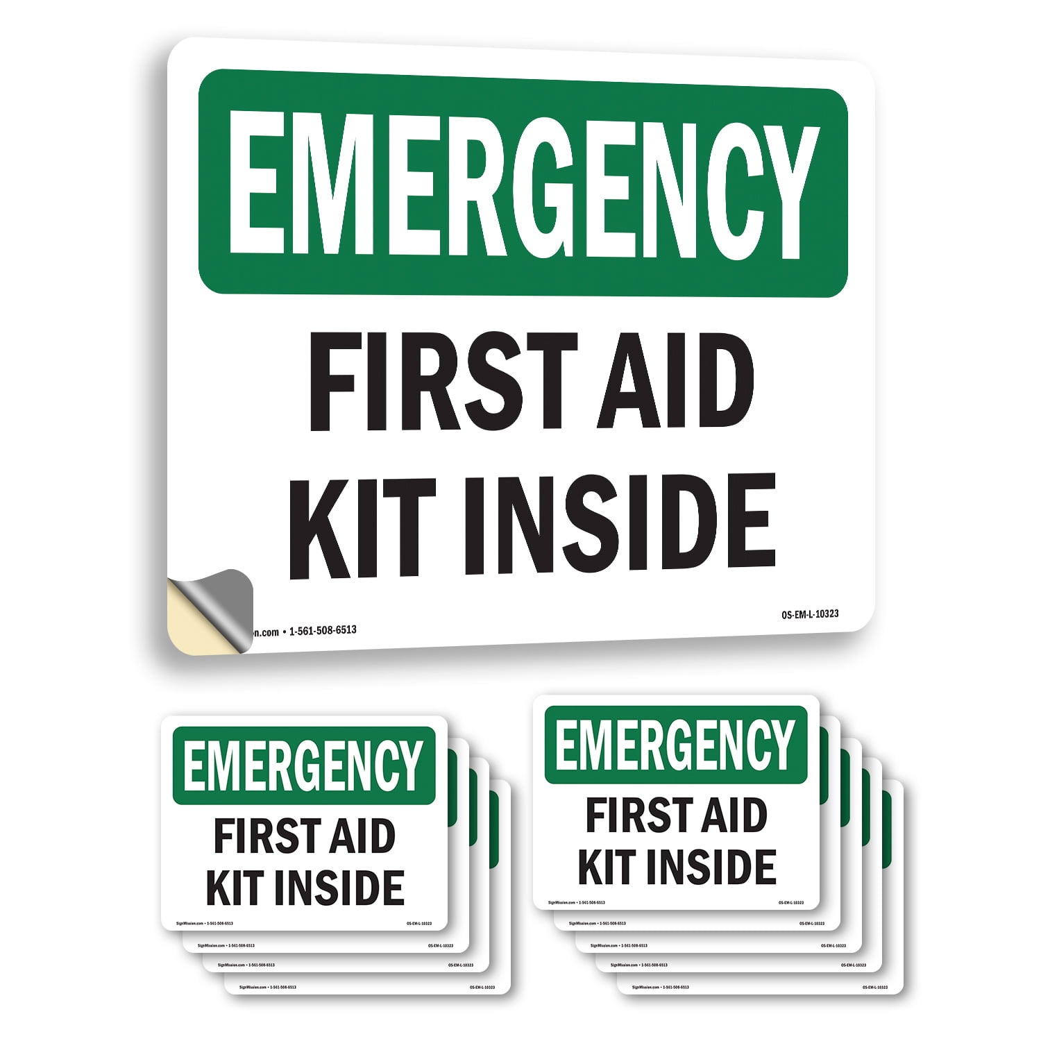 First Aid Kit Inside OSHA Emergency Vinyl Decal Label 10 Inch x 7 Inch ...