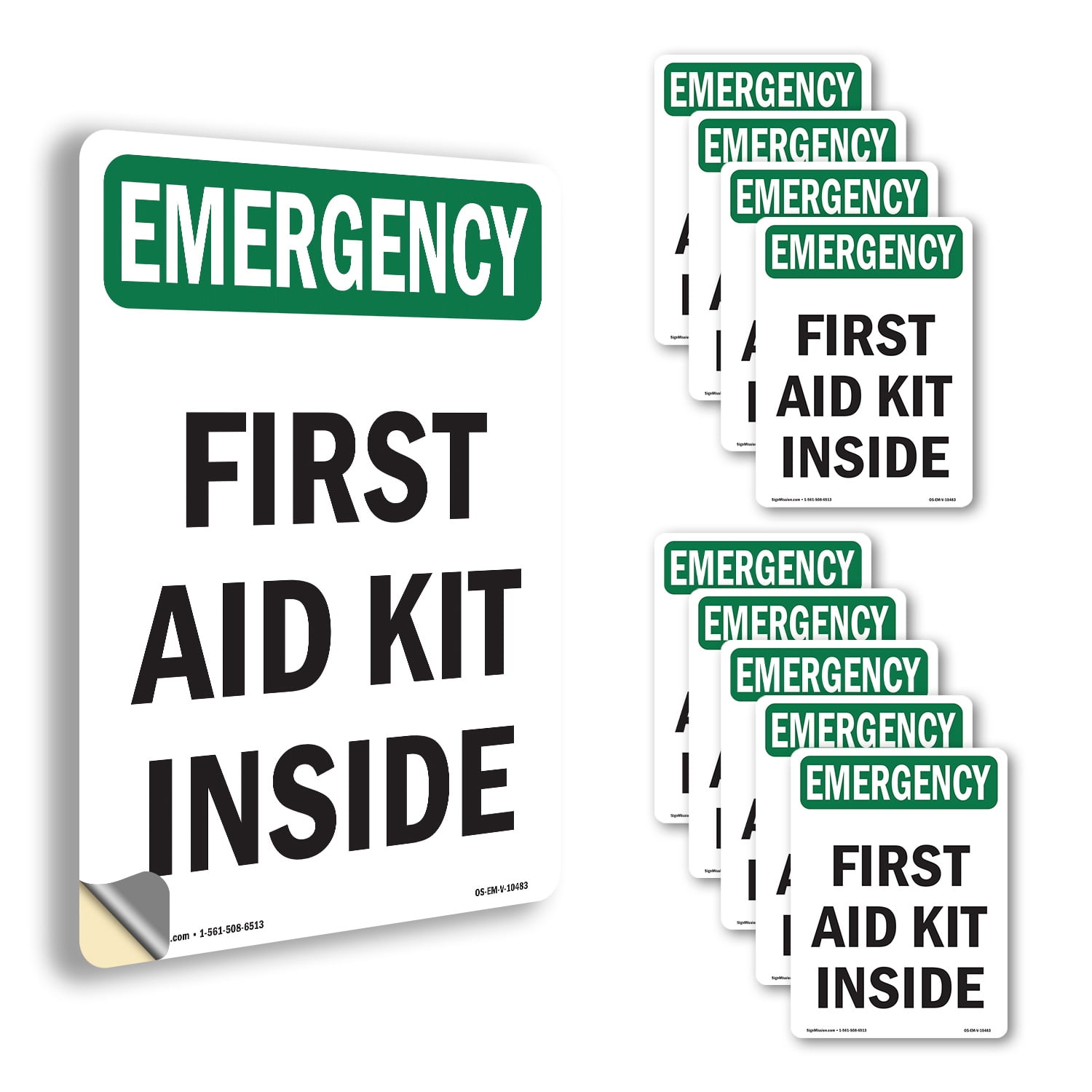 First Aid Kit Inside OSHA Emergency Vinyl Decal Label 7 Inch x 5 Inch ...