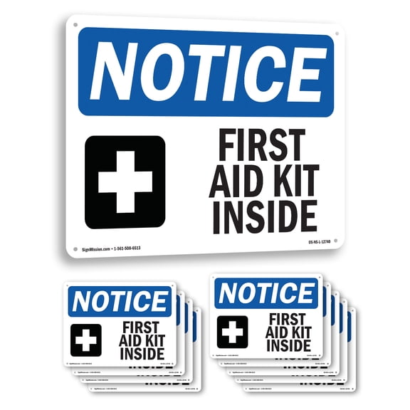 First Aid Kit Inside OSHA Notice Aluminum Sign 10 Inch x 7 Inch - 10 Pack
