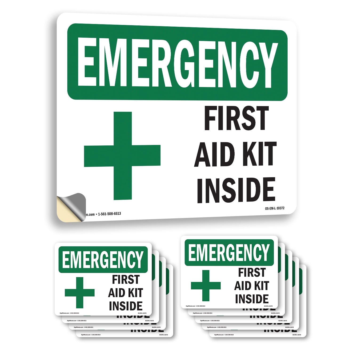 First Aid Kit Inside With Symbol OSHA Emergency Vinyl Decal Label 18 ...