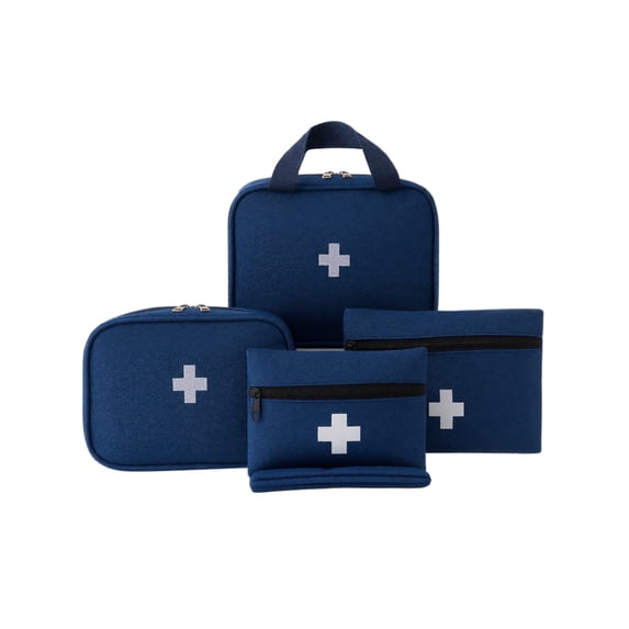 First Aid Kit, Navy Blue 4-Pack Portable Travel Emergency Pouch Set, Lightweight Compact Organizer Bags for Outdoor Camping Hiking Home Office Vehicle Road Trip Medical Supply Storage