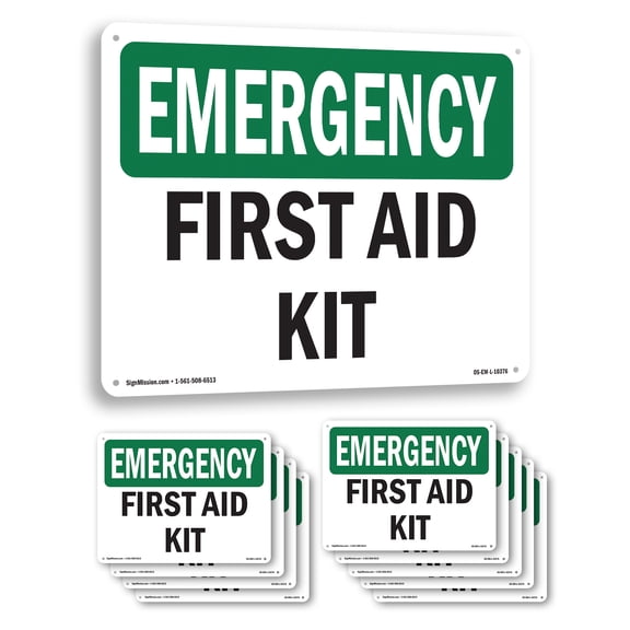 First Aid Kit OSHA Emergency Aluminum Sign 24 Inch x 18 Inch - 10 Pack