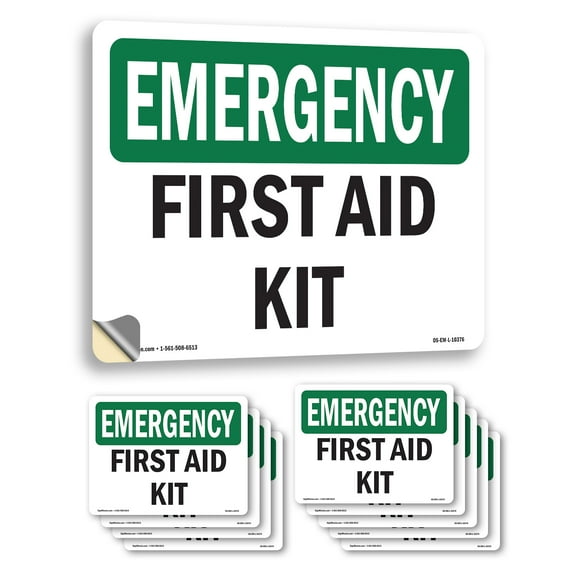 First Aid Kit OSHA Emergency Vinyl Decal Label 24 Inch x 18 Inch - 10 Pack