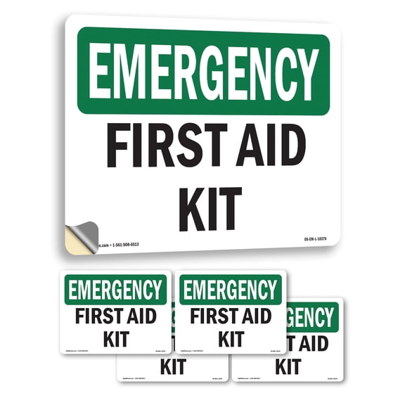 First Aid Kit OSHA Emergency Vinyl Decal Label 5 Inch x 3.5 Inch - 5 Pack