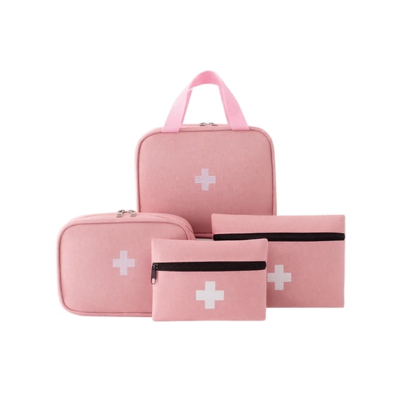 First Aid Kit, Pink Portable 4 Piece Set, Lightweight Empty Medical Storage Pouches with Carrying Handle for Travel Camping Outdoor Home Emergency Survival Use