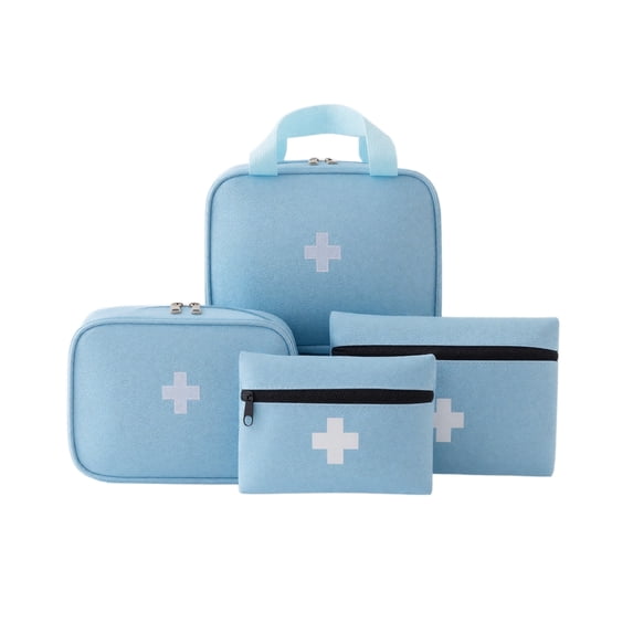 First Aid Kit, Portable Lightweight Blue 4 Piece Medical Storage Pouch Set, for Travel Camping Hiking Home Outdoor Emergency Survival Organization