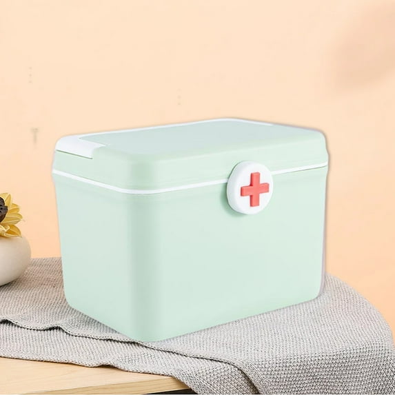 First Aid Kit Portable All Purpose Plastic 20.9x14.5x15.5cm Handle Sealed Emergency Medical Storage Box for Home Car Travel Camping Outdoor Minor Cuts Scrapes Burns