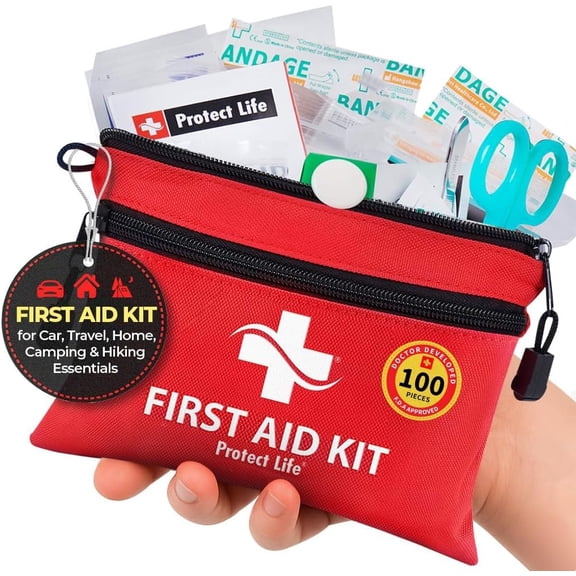 First Aid Kit, Travel First Aid Kit for Car, 100 Piece Compact Emergency Preparedness Starter Kit for Home, Office, Camping, Hiking