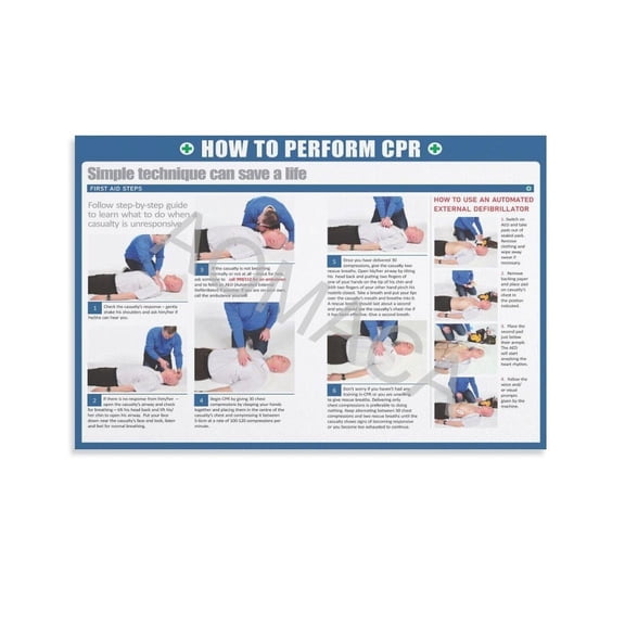First Aid Knowledge Poster How to Perform CPR First Aid Guide Art Poster Canvas Painting Wall Art Poster for Bedroom Living Room Decor